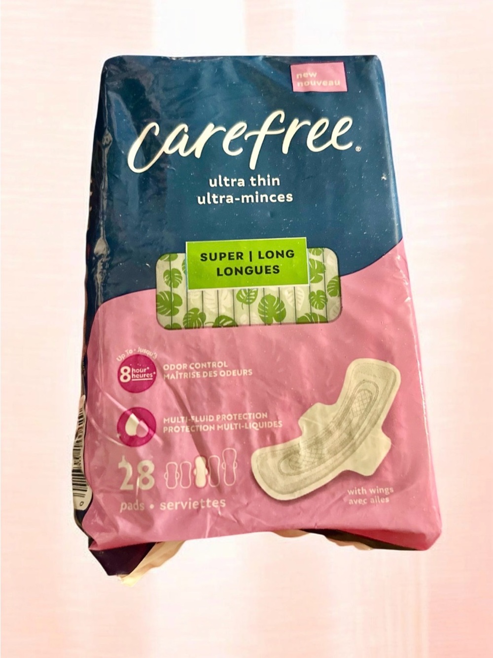 Carefree Ultra Thin Super Long Pads - Pink & Navy Packaging